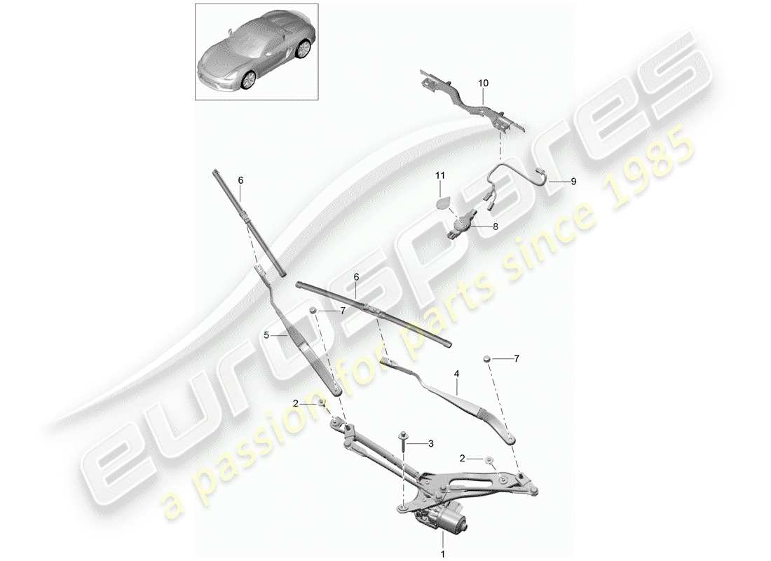porsche 2016 (981 boxster spyder) sistema tergicristallo compl. diagramma delle parti