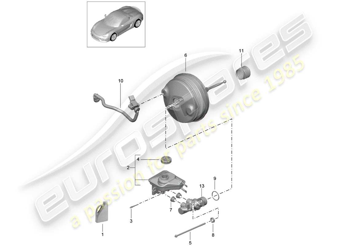 porsche 2016 (981 boxster spyder) cilindro maestro del freno schema delle parti