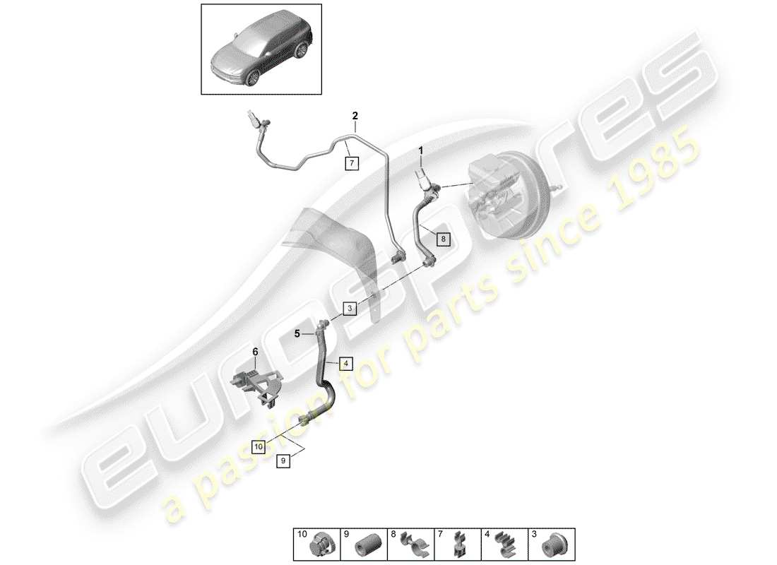 porsche 2020 (cayenne e3 9ya/9yb) diagramma delle parti della linea del vuoto