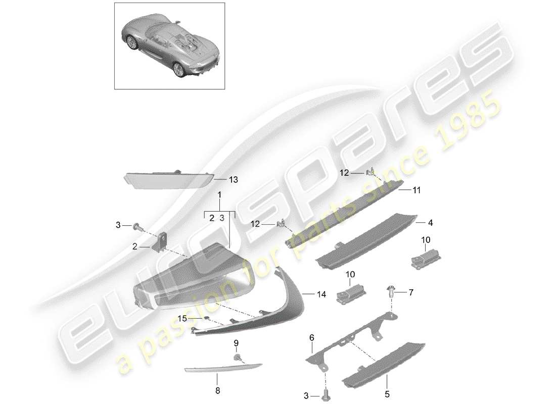porsche 918 spyder (2015) schema delle parti luce posteriore