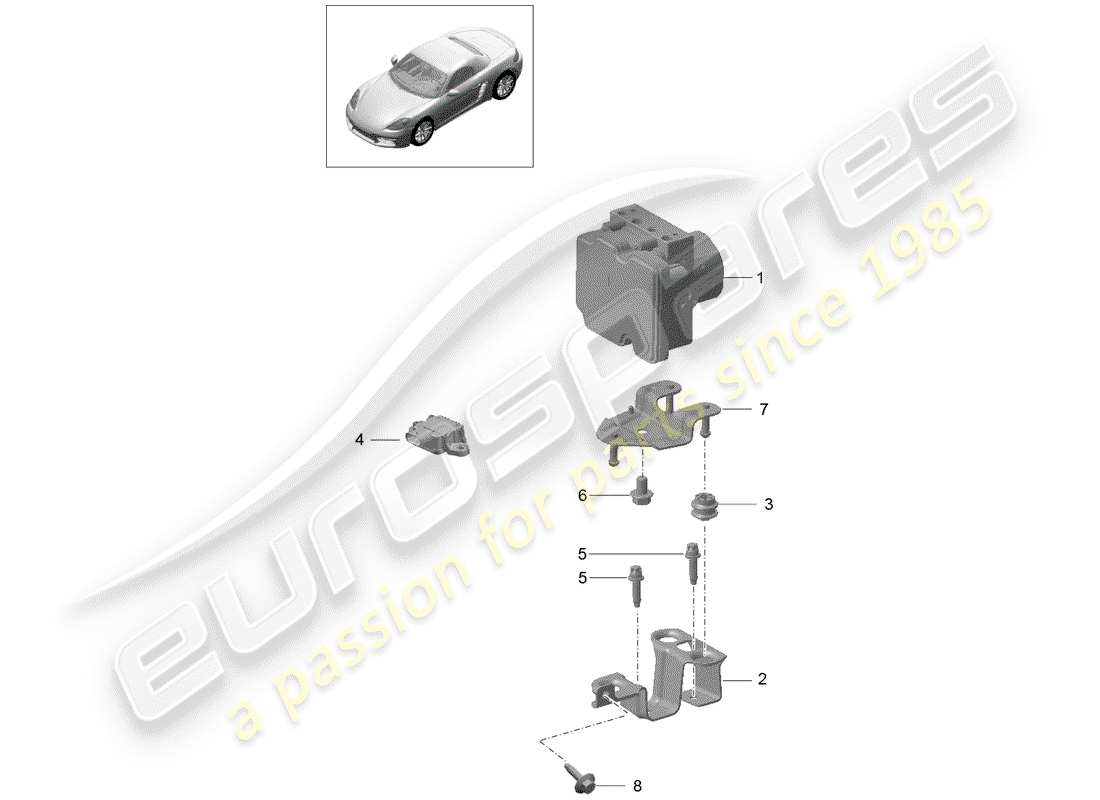 porsche 718 boxster (2019) schema delle parti dell'unità idraulica