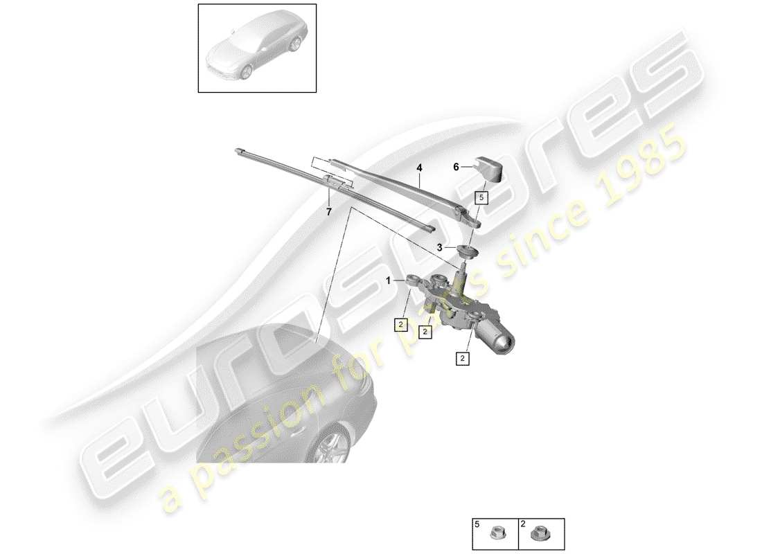 porsche 2020 (panamera 971-1) sistema di tergicristallo e rondella per diagramma delle parti