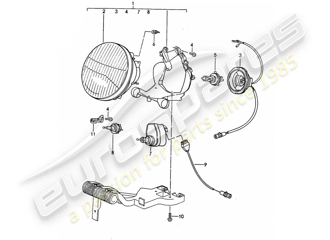 porsche 968 (1995) diagramma delle parti del faro