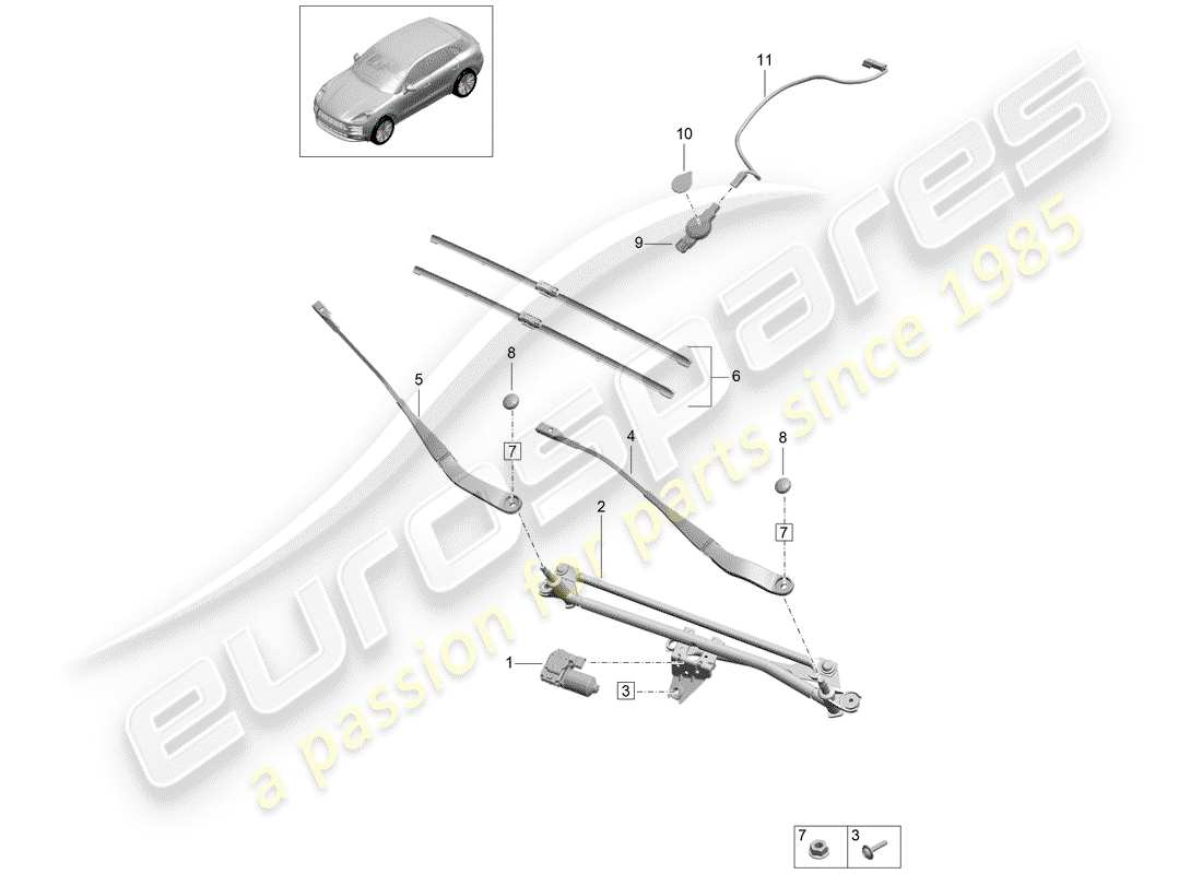 porsche 2019 (macan) sistema tergicristallo compl. diagramma delle parti
