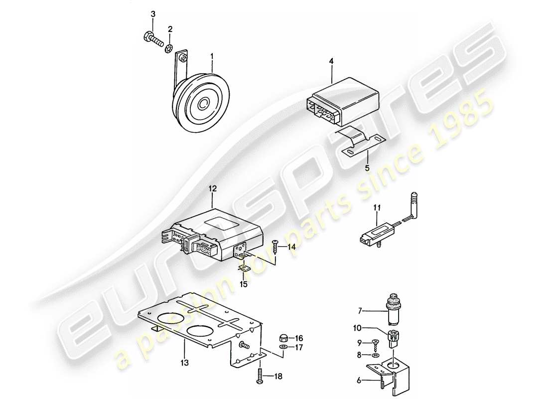 porsche 1991 (944) schema delle parti del sistema di allarme