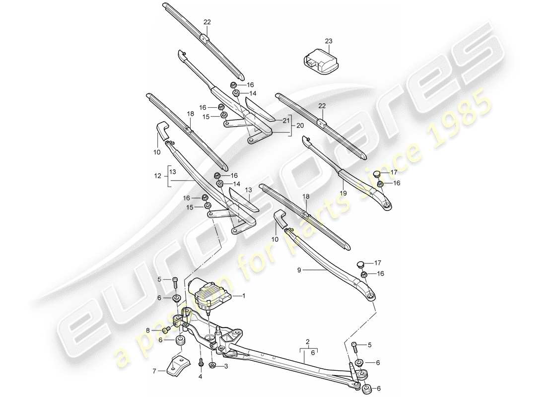 porsche 2008 (cayenne e1 9pa) sistema tergicristallo compl. diagramma delle parti