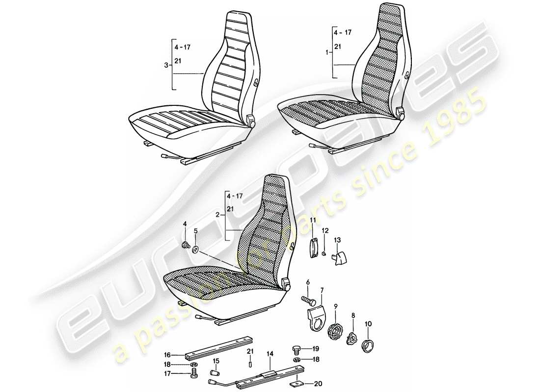 porsche 1986 (911) sedile anteriore - completo - d >> - mj 1984 schema delle parti
