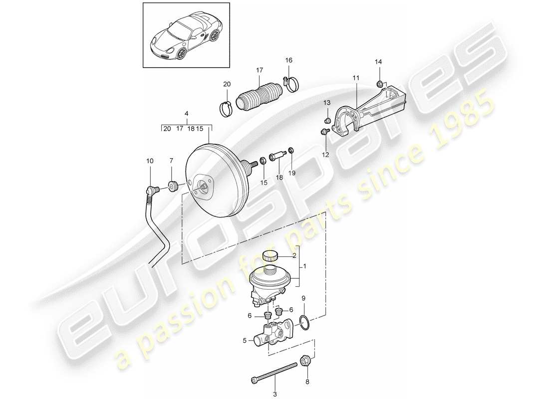 porsche 2009 (987 boxster) pompa freno diagramma delle parti