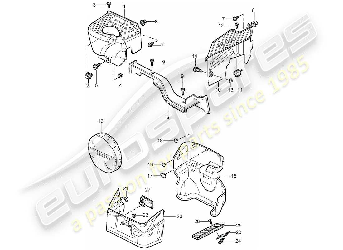 porsche 2003 (996 gt3) compartimento bagagli diagramma delle parti