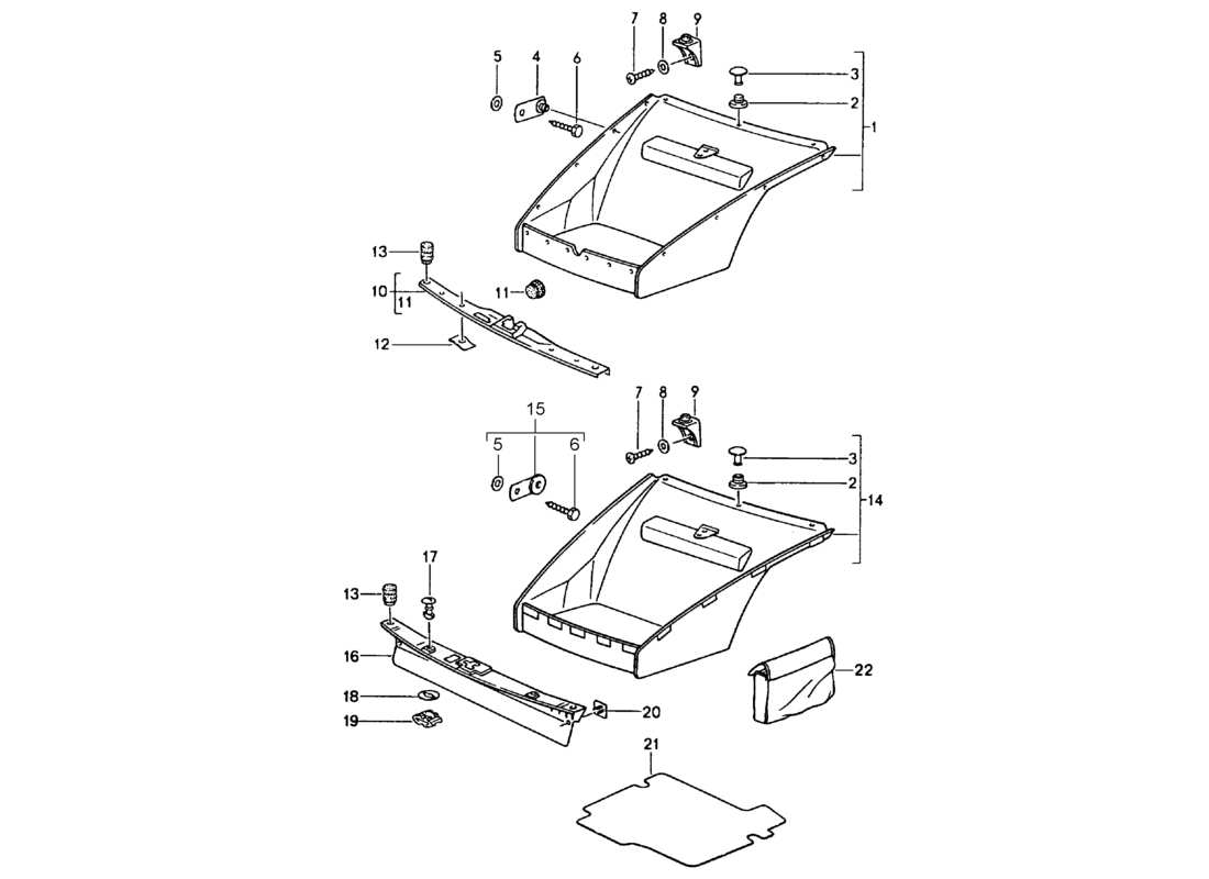 porsche 1994 (964) dotazioni interne - vano bagagli anteriore diagramma delle parti