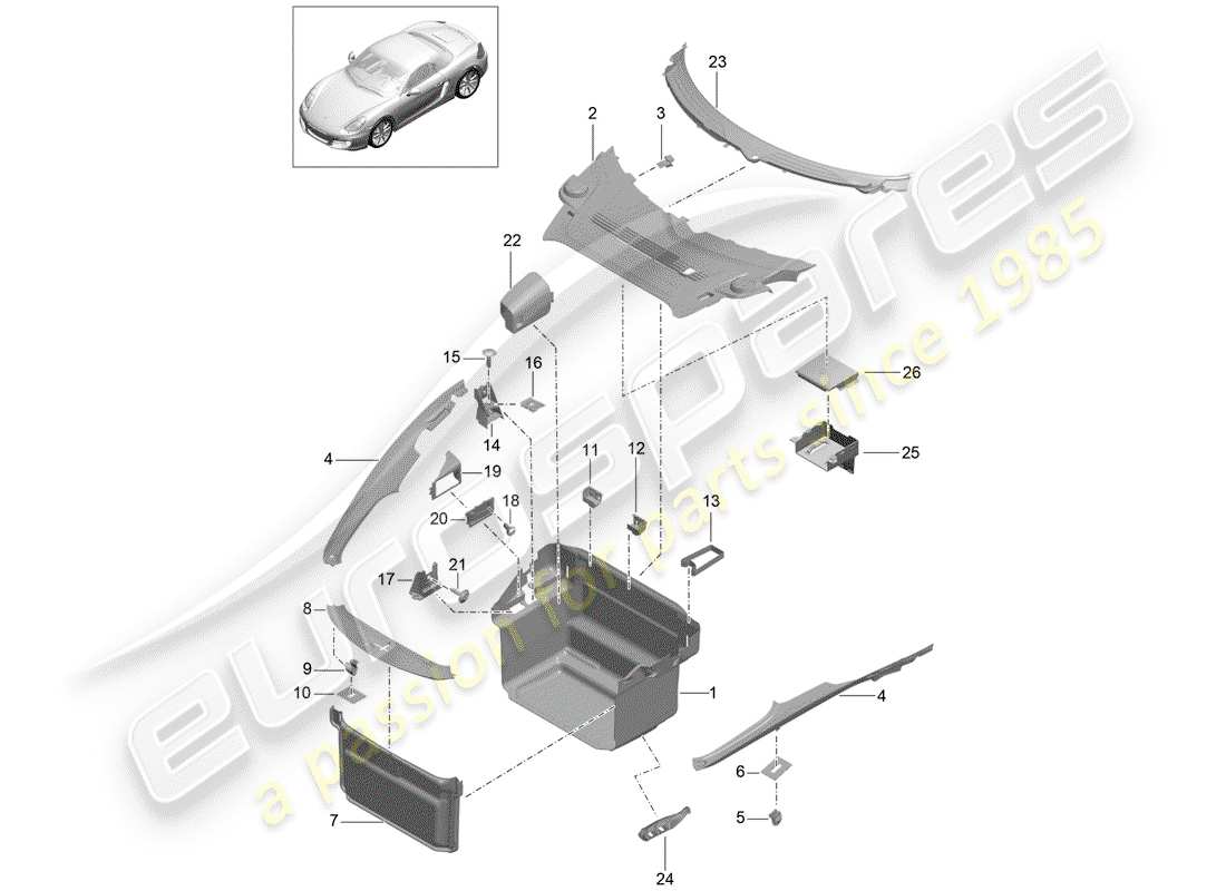 porsche 2013 (981 boxster) compartimento bagagli diagramma delle parti
