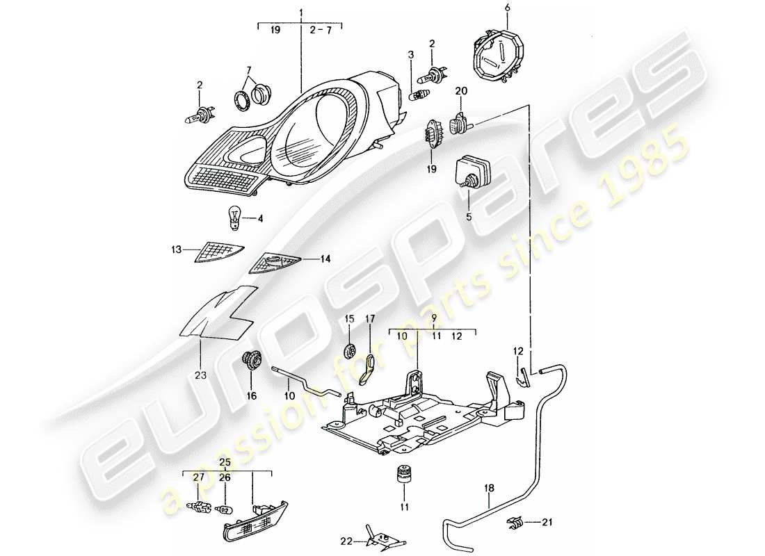 porsche 2002 (996) fari - ripetitore indicatori di direzione - d >> - mj 2001 schema delle parti