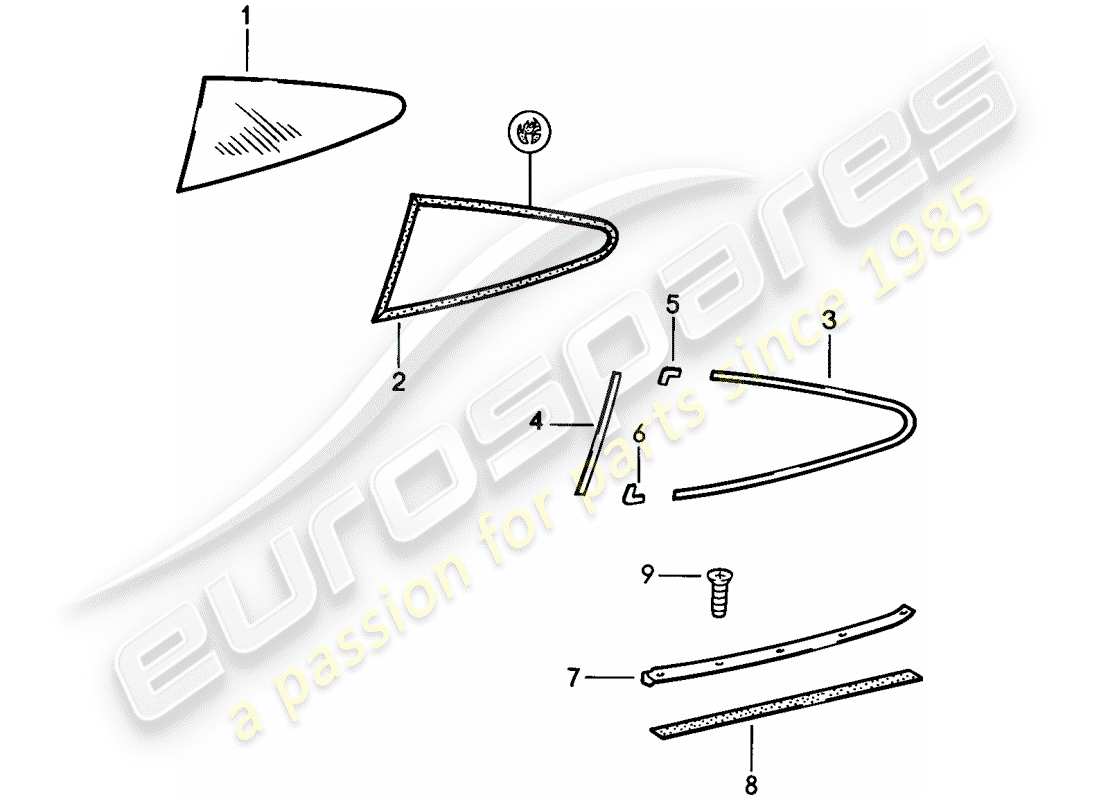 porsche 1986 (911) vetri della finestra - finestra laterale diagramma delle parti