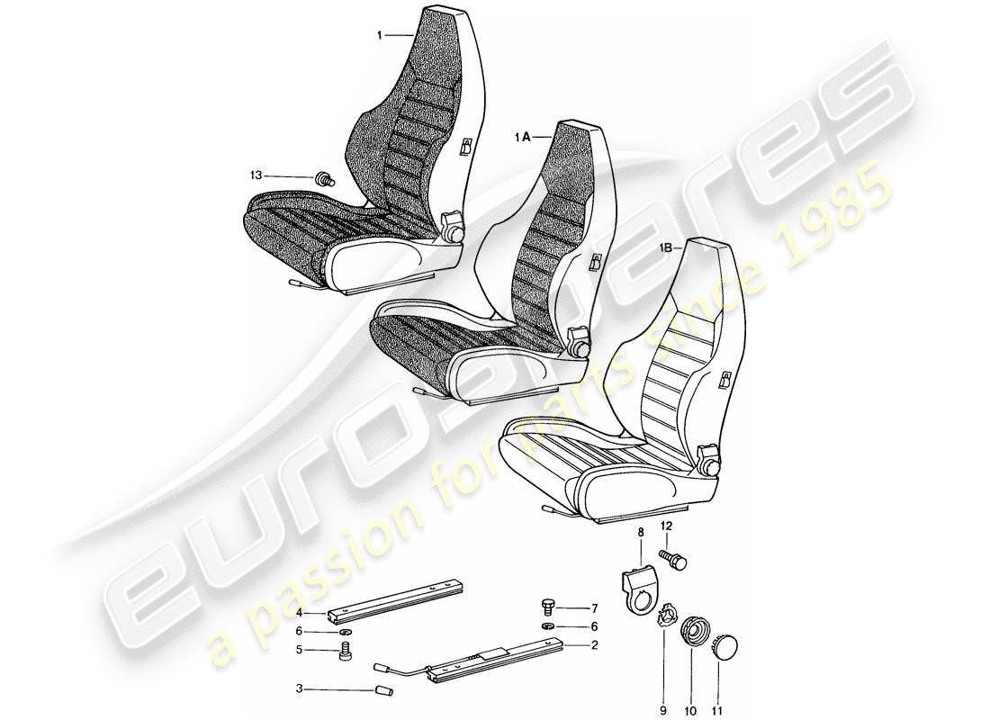 porsche 1982 (944) sedile sportivo - completo diagramma delle parti