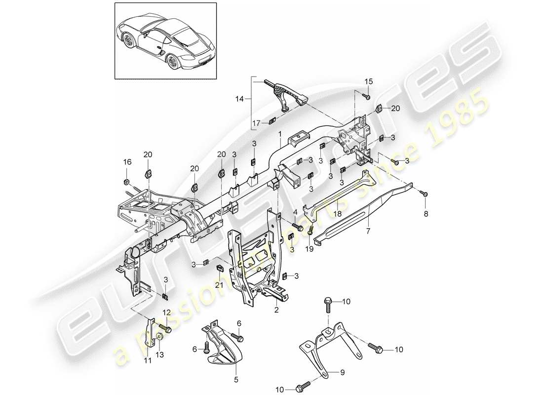 porsche 2012 (987 cayman) schema delle parti del telaio di tenuta