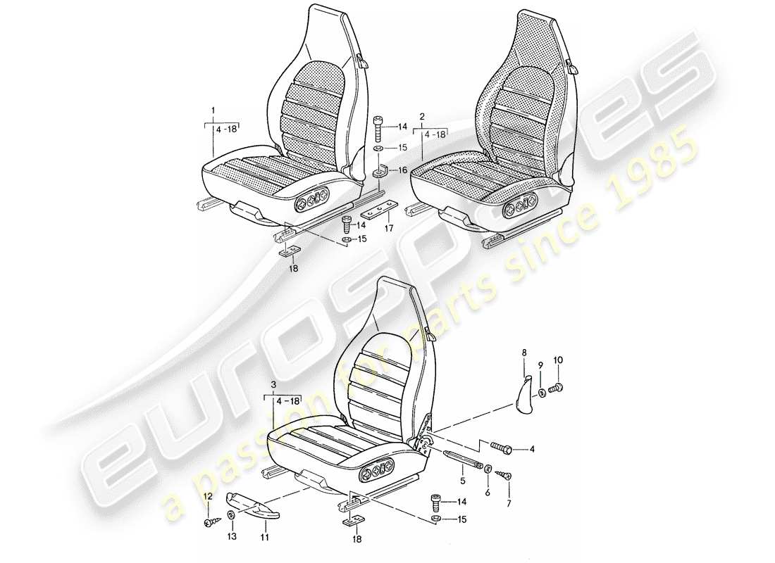 porsche 1990 (944) sedile - schema delle parti complete