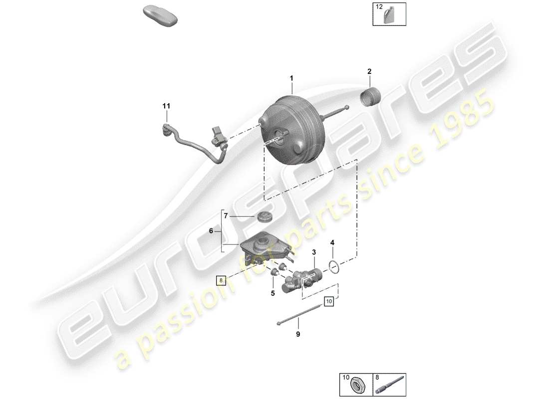 porsche 2019 (718 boxster spyder) cilindro maestro del freno schema delle parti
