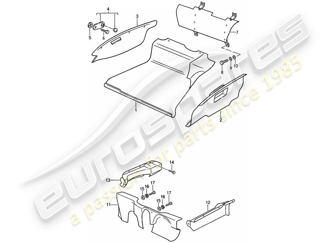 porsche 1987 (911) modello speciale - design piatto - equipaggiamenti interni - vano bagagli anteriore diagramma delle parti