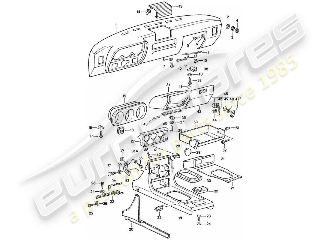 porsche 1982 (944) pannello di controllo diagramma delle parti
