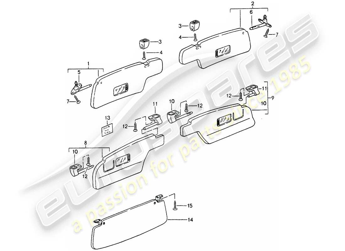 porsche 1994 (993) visiere da sole diagramma delle parti