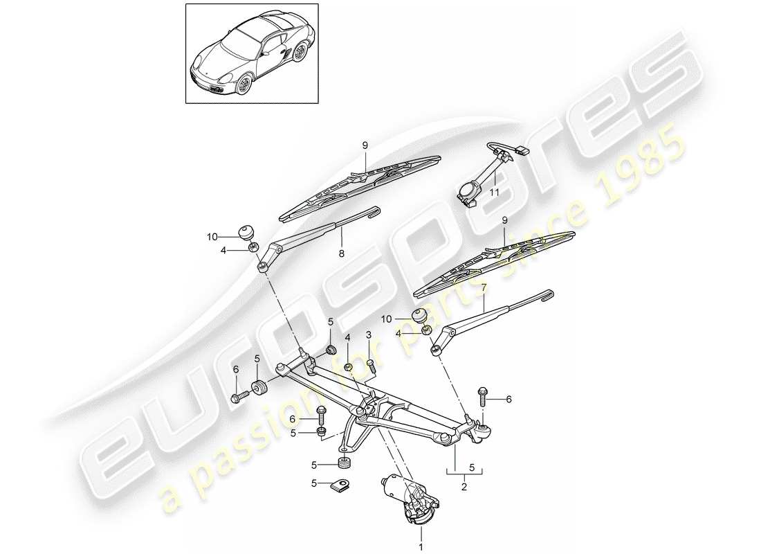 porsche 2010 (987 cayman) sistema tergicristallo compl. diagramma delle parti