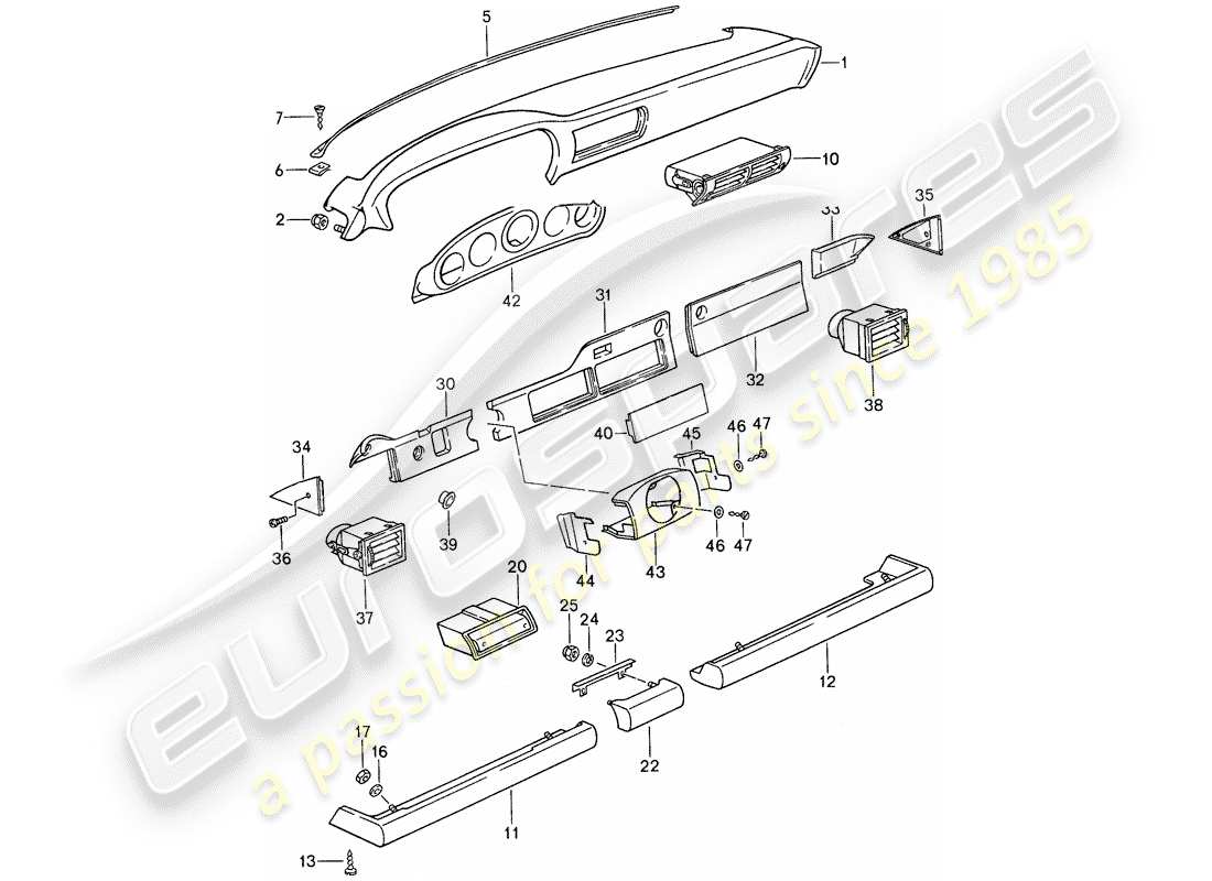 porsche 1987 (959) pannello di controllo diagramma delle parti