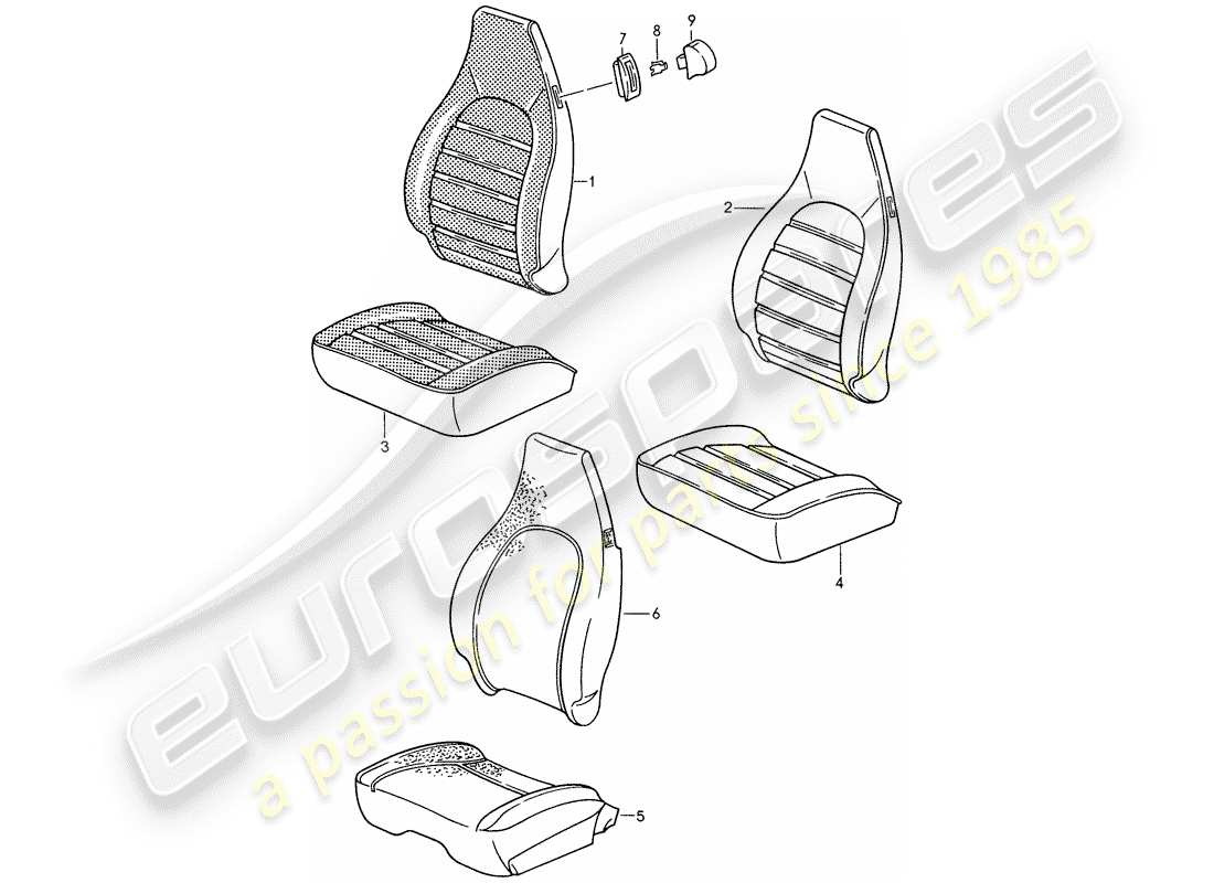 porsche 1987 (959) sedile anteriore - copertura schema delle parti