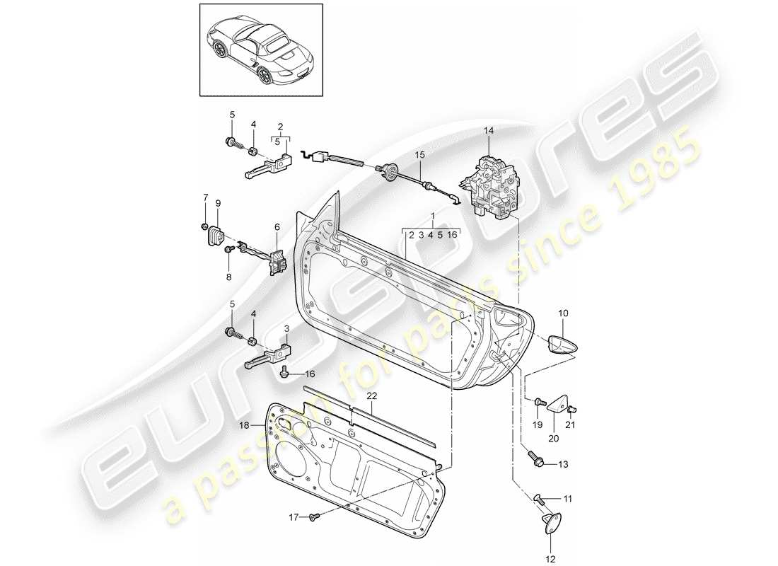 porsche 2012 (987 boxster) guscio della porta diagramma delle parti