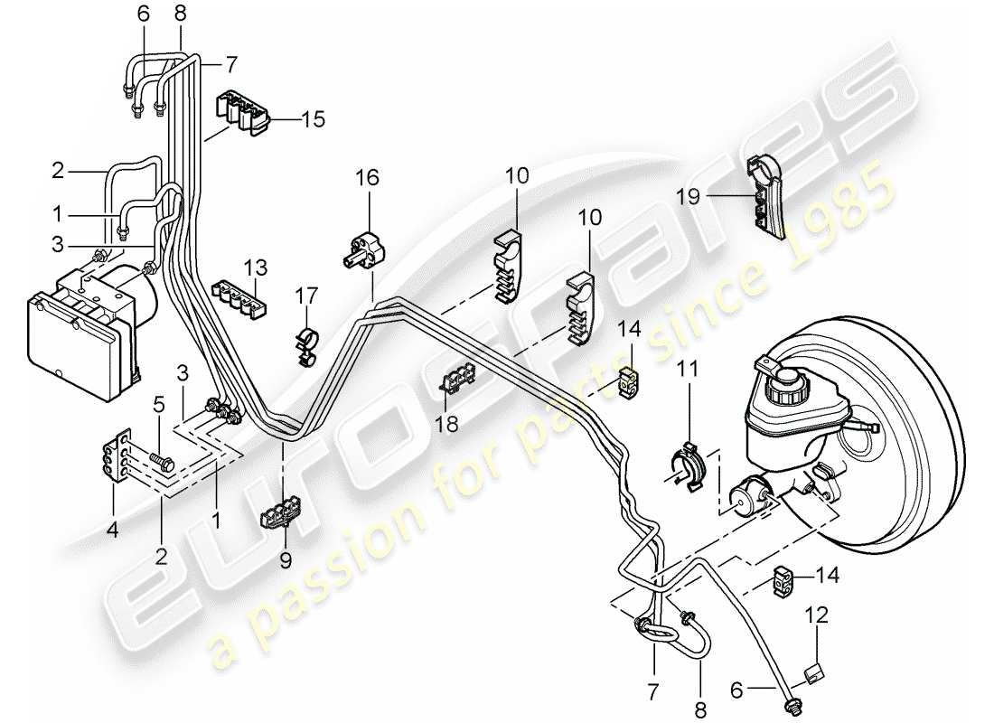 porsche 2008 (cayenne e1 9pa) diagramma delle parti delle linee dei freni