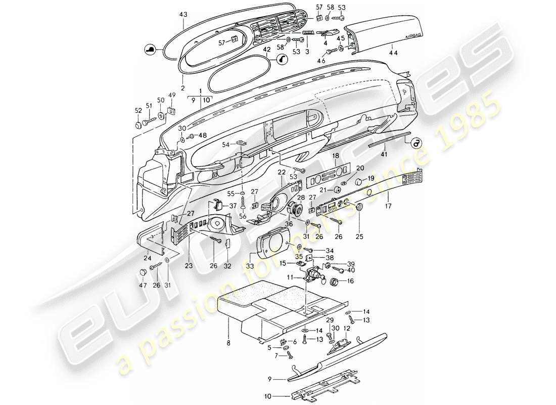 porsche 1994 (968) rivestimento del pannello del cruscotto diagramma delle parti