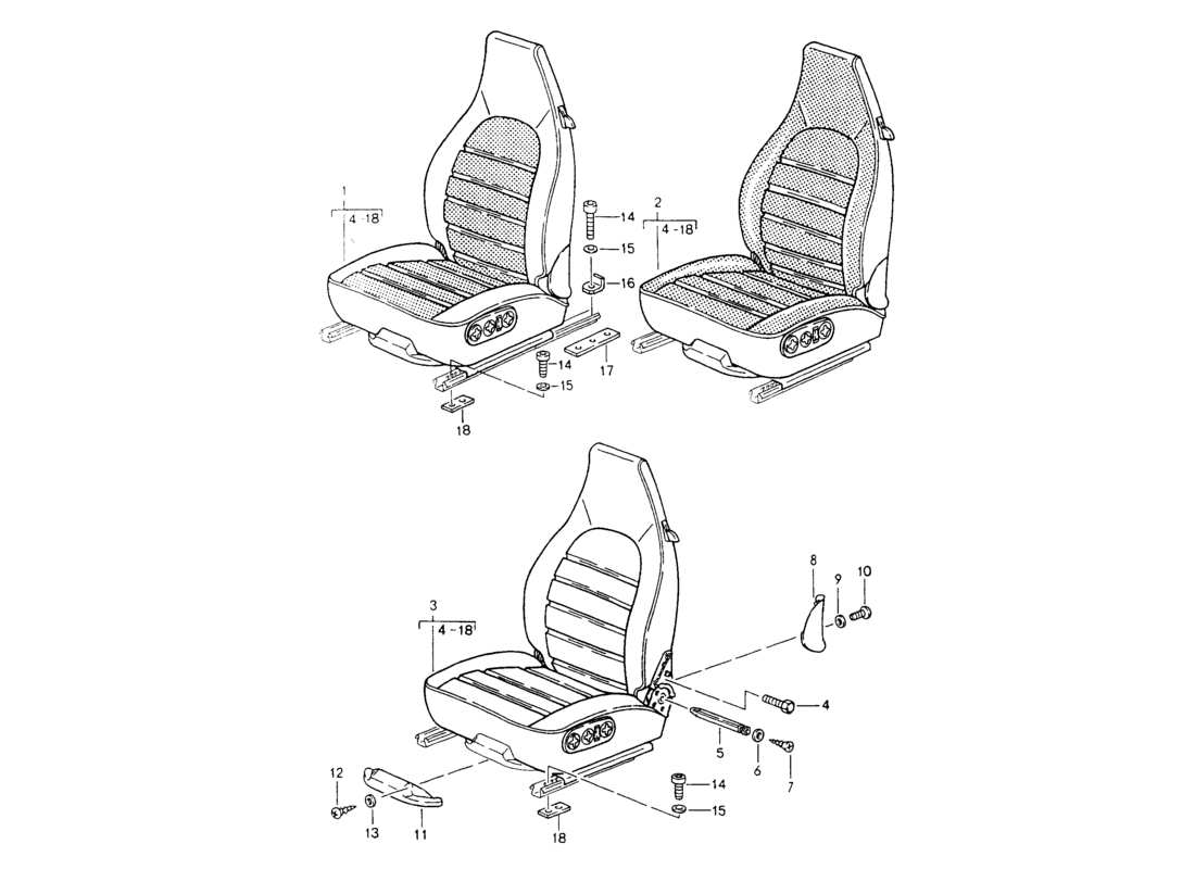 porsche 1994 (964) sedile - completo diagramma delle parti