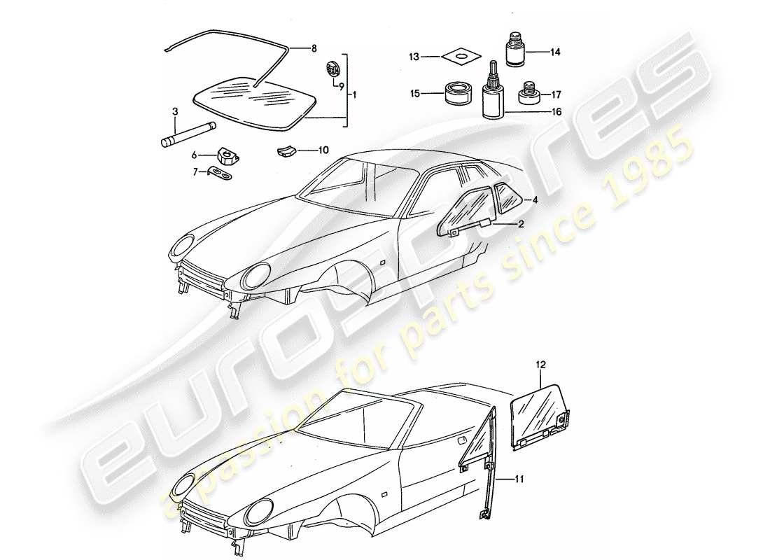 porsche 1994 (968) vetri della finestra diagramma delle parti