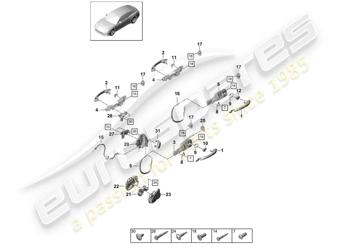 porsche 2019 (panamera 971-1) maniglia della porta, esterna diagramma delle parti