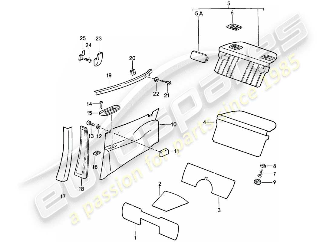 porsche 1986 (911) attrezzature interne diagramma delle parti