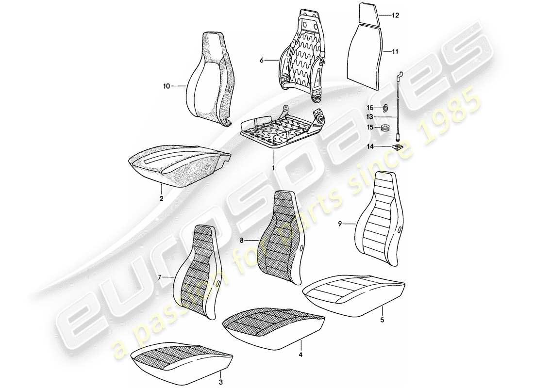 porsche 1985 (911) sedile anteriore - parti singole - tessuto - d >> - mj 1984 schema delle parti