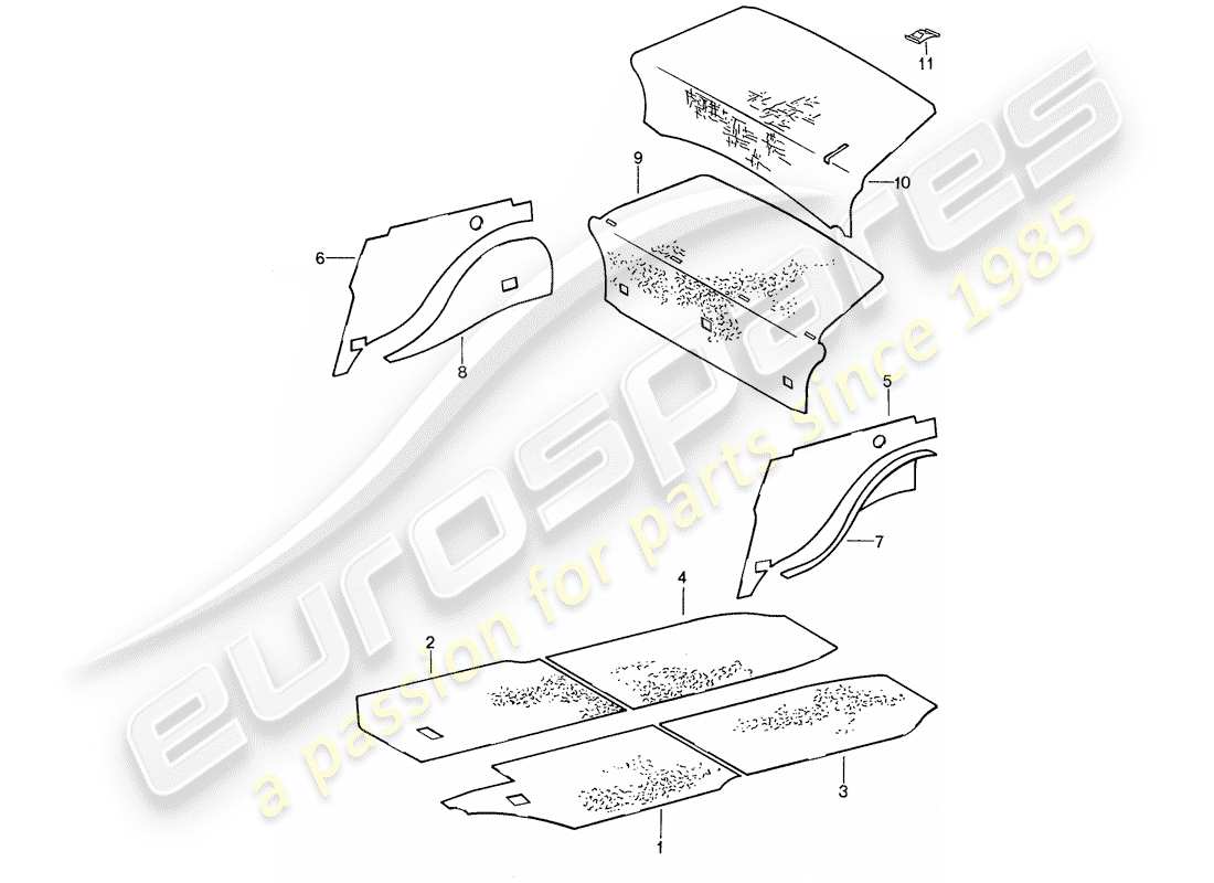 porsche 1987 (959) scocca - isolamento acustico 1 diagramma delle parti