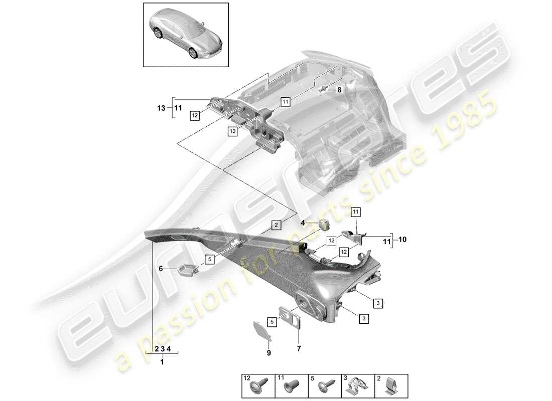 porsche 2019 (panamera 971-1) finiture diagramma delle parti