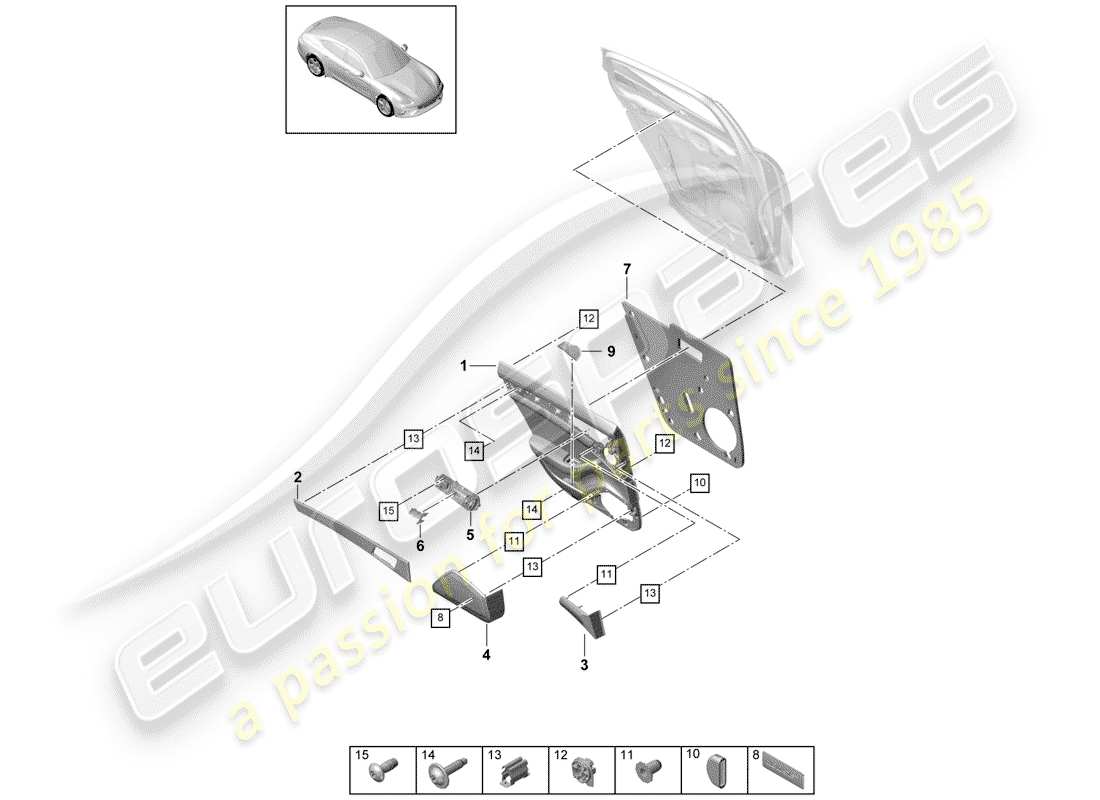 porsche 2018 (panamera 971-1) schema delle parti del pannello della porta