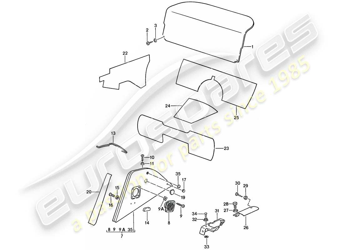porsche 1986 (911) attrezzature interne diagramma delle parti