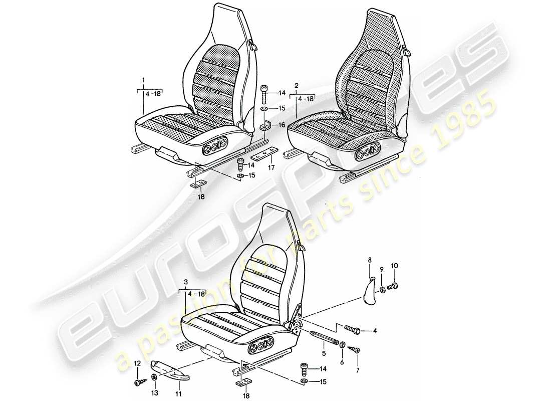 porsche 1993 (968) sedile - completo diagramma delle parti
