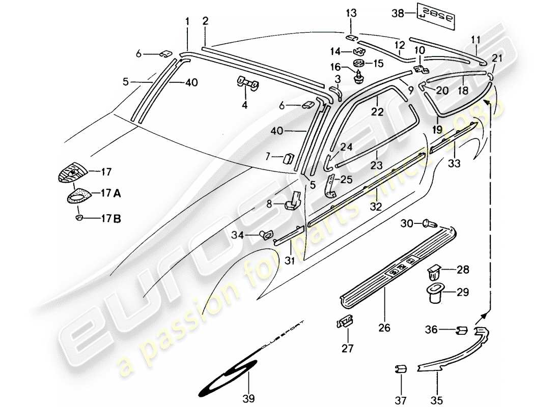 porsche 1987 (928) allestimenti decorativi - attrezzature esterne diagramma delle parti