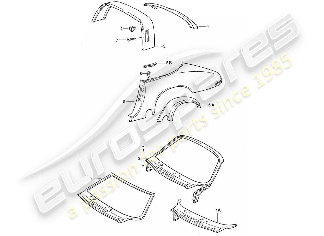 porsche 1987 (911) pannellatura esterna - - da adattare utilizzare materiale da officina schema delle parti