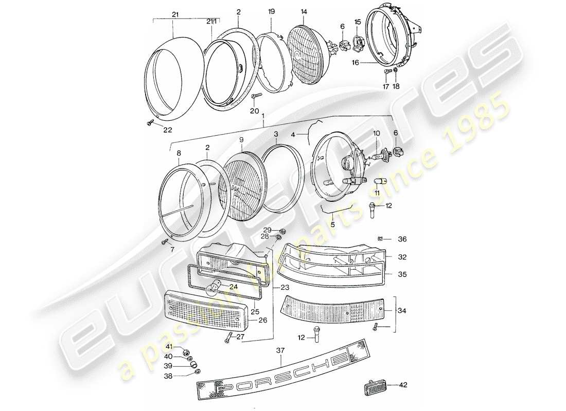 porsche 1977 (911 turbo) proiettore - illuminazione schema delle parti