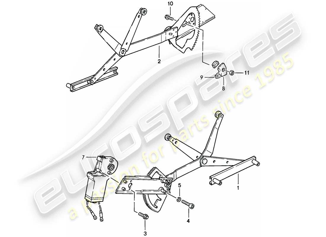 porsche 1986 (911) regolatore della finestra diagramma delle parti