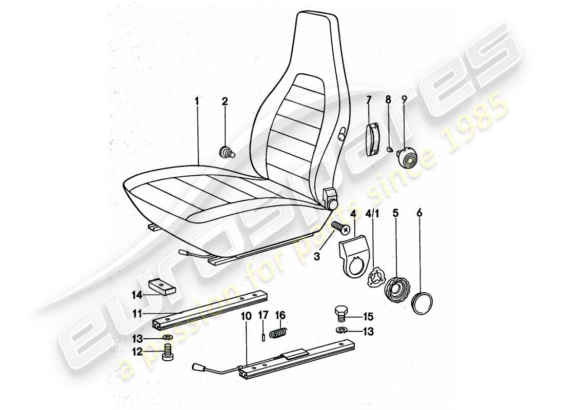 porsche 1977 (911 turbo) sedile anteriore - schema delle parti complete