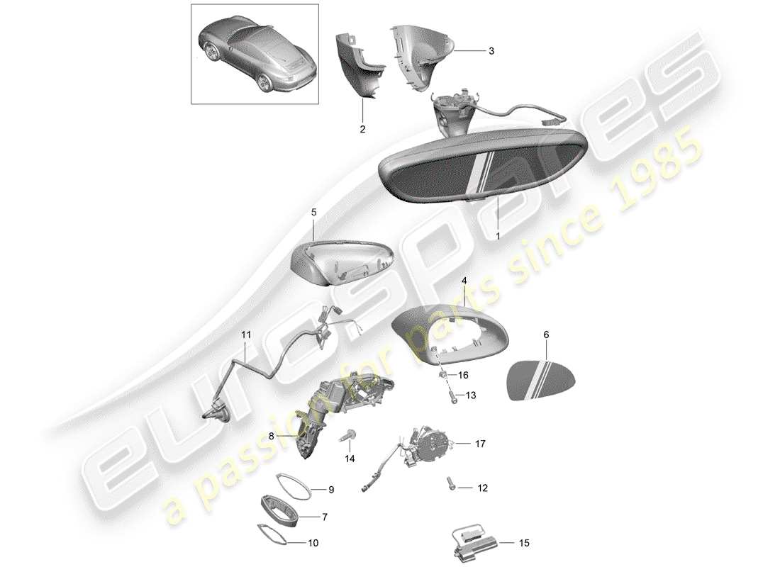 porsche 2013 (991-1) schema delle parti specchio retrovisore interno