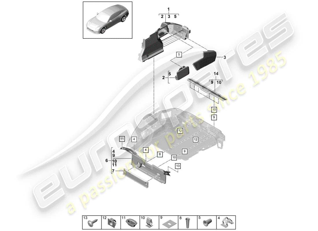 porsche 2020 (panamera 971-1) fodera dello stivale diagramma delle parti