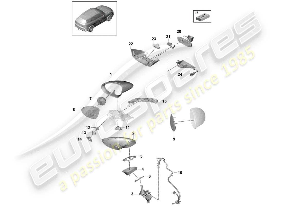 porsche 2020 (cayenne e3 9ya/9yb) schema delle parti specchio retrovisore interno