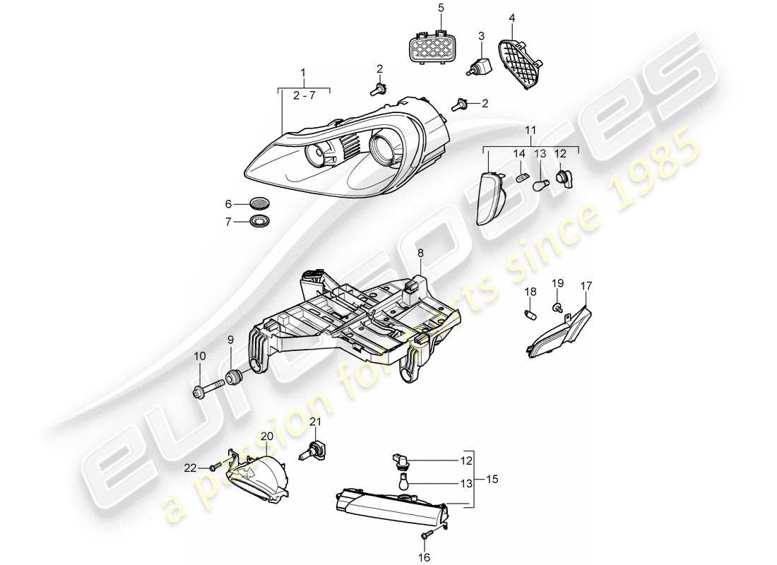 porsche 2010 (cayenne e1 9pa) faro diagramma delle parti