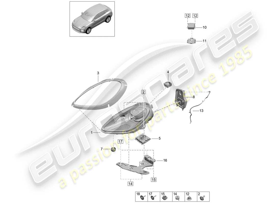porsche 2019 (macan) faro a led diagramma delle parti